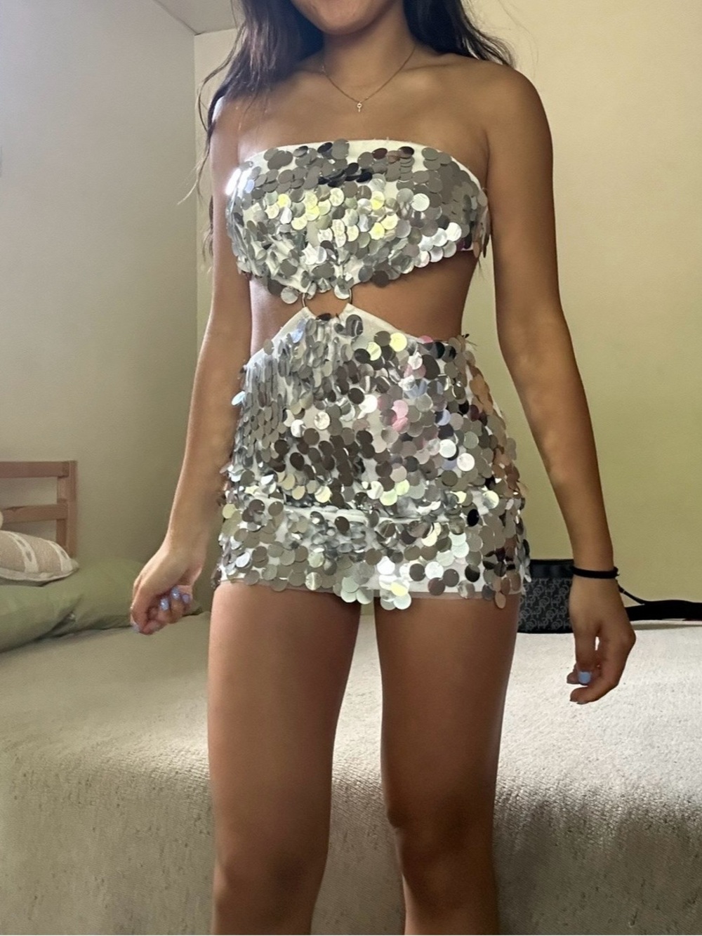 Lucy in the Sky Silver Sequin Cutout Dress